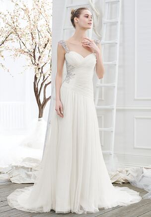 For the bride who wants a soft and luxurious wedding gown, Wish simply cannot be overlooked. Soft Satin with a Soft Tulle overlay and a comfortably forgiving yet flattering corset back are the key components of this dreamy gown. Delicately beaded sleeves and just a hint of beading on the asymmetrical bodice add flair and sparkle.
