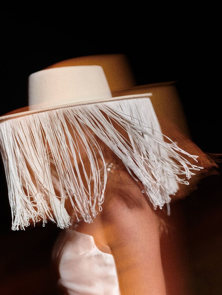 Wedding hat with fringe by KYHA. 