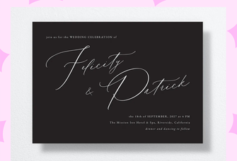 Black The Knot wedding invitation with handwritten font