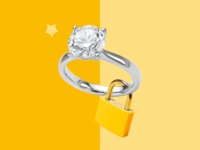 Engagement ring with a lock around the band