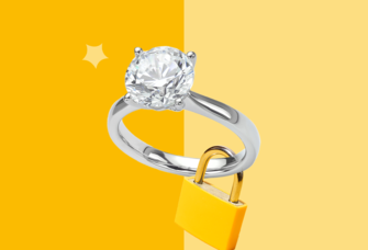 Engagement ring with a lock around the band