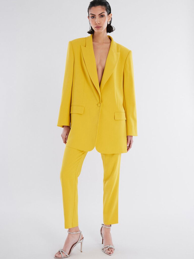 Yellow oversized pantsuit idea for wedding by BCBGMAXAZRIA. 