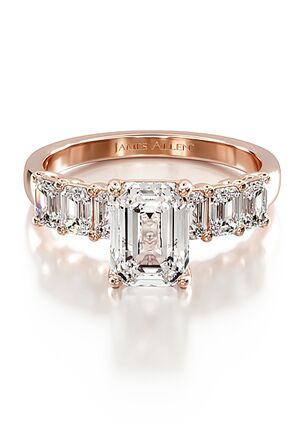 This sophisticated engagement ring features six beautiful emerald cut side diamonds set in classic, tailored shared prongs setting. The center stone is set in a four prong basket with claw tips.

