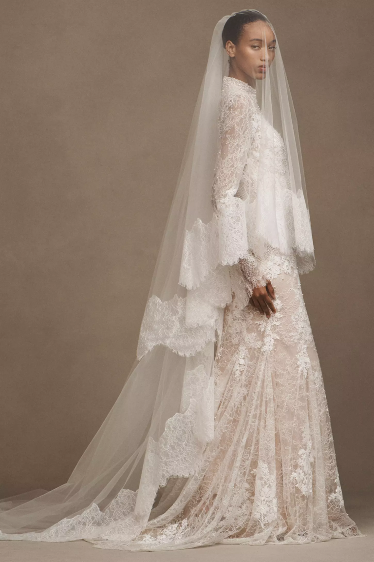 Cascading lace-trim cathedral veil from Anthropologie