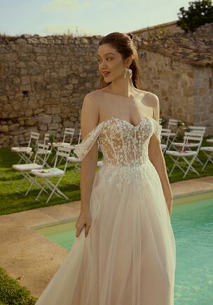 English Net A-Line Wedding Dress with Detachable Straps
