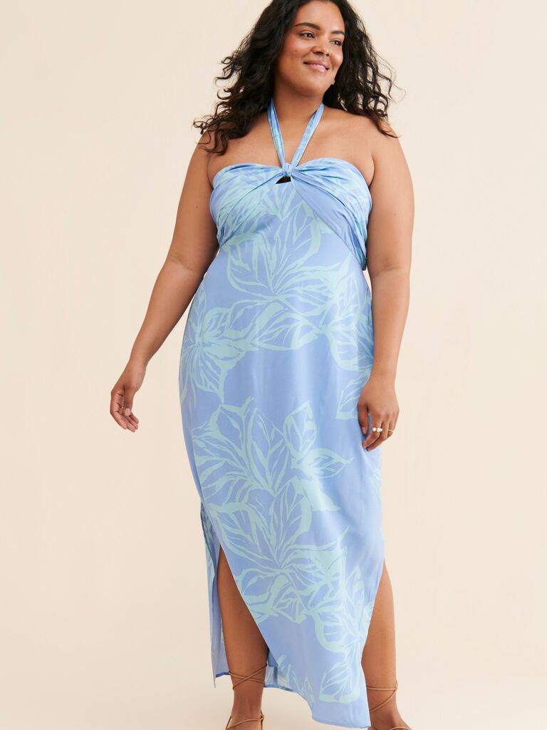 Blue floral halter neck Eloquii dress
