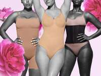 Collage of three wedding shapewear pieces