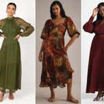 Collage of three fall wedding guest dress ideas