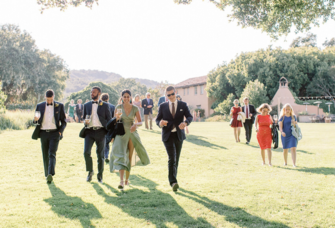 Guests at formal summer wedding