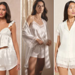 Collage of models wearing bridal pajama sets